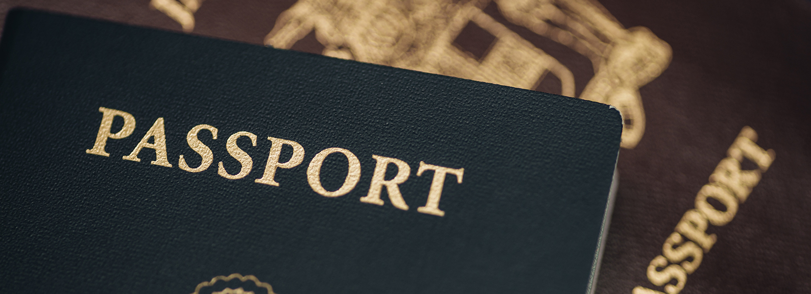 Deux passeports en couverture noire et marron.