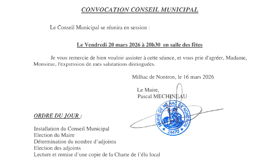 CONVOCATION CONSEIL MUNICIPAL